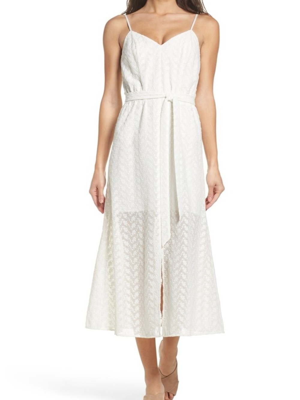 ALI & JAY Ivory Lace Midi Dress with Waist Tie, Size Small